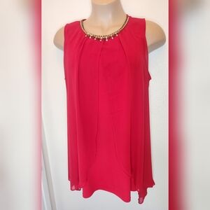 AVENUE Red Sleeveless Beaded Neck Top